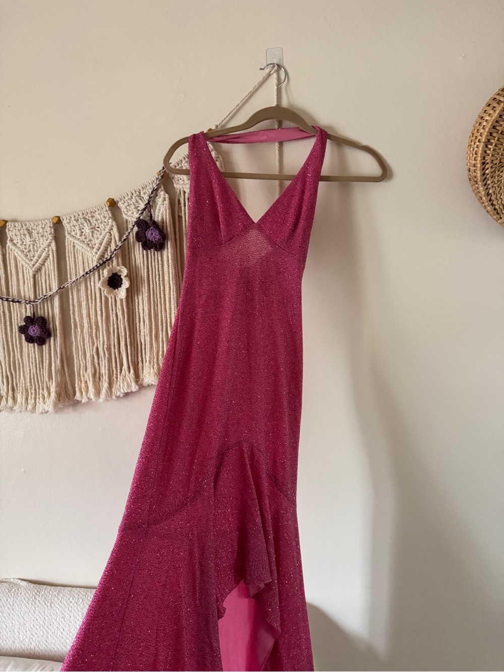 City Triangles Shimmery Fuchsia V-Neck Prom Gown